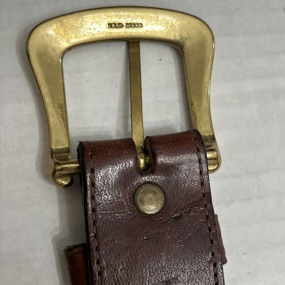 L. L. Bean Brown Leaf Embossed Leather Belt Solid Brass Buckle Sz 30 main image 13